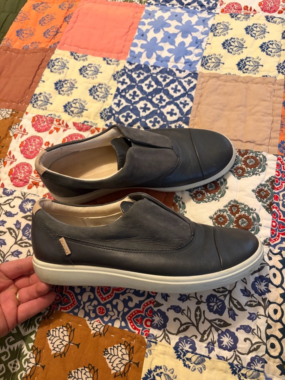 Ecco grey leather slip on shoes size 7